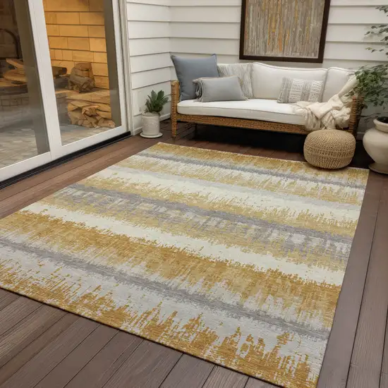 Gold Copper And Gray Striped Washable Indoor Outdoor Area Rug Photo 8