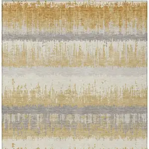 Photo of Gold Copper And Gray Striped Washable Indoor Outdoor Area Rug