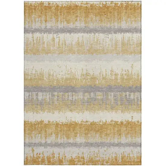 Gold Copper And Gray Striped Washable Indoor Outdoor Area Rug Photo 7