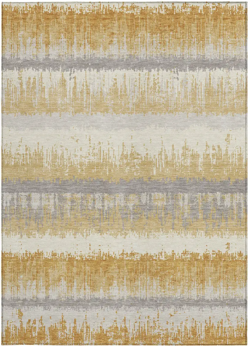 Gold Copper And Gray Striped Washable Indoor Outdoor Area Rug Photo 7