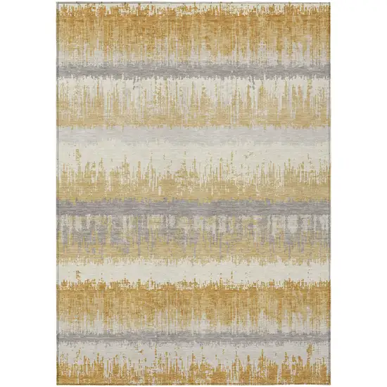 Gold Copper And Gray Striped Washable Indoor Outdoor Area Rug Photo 2