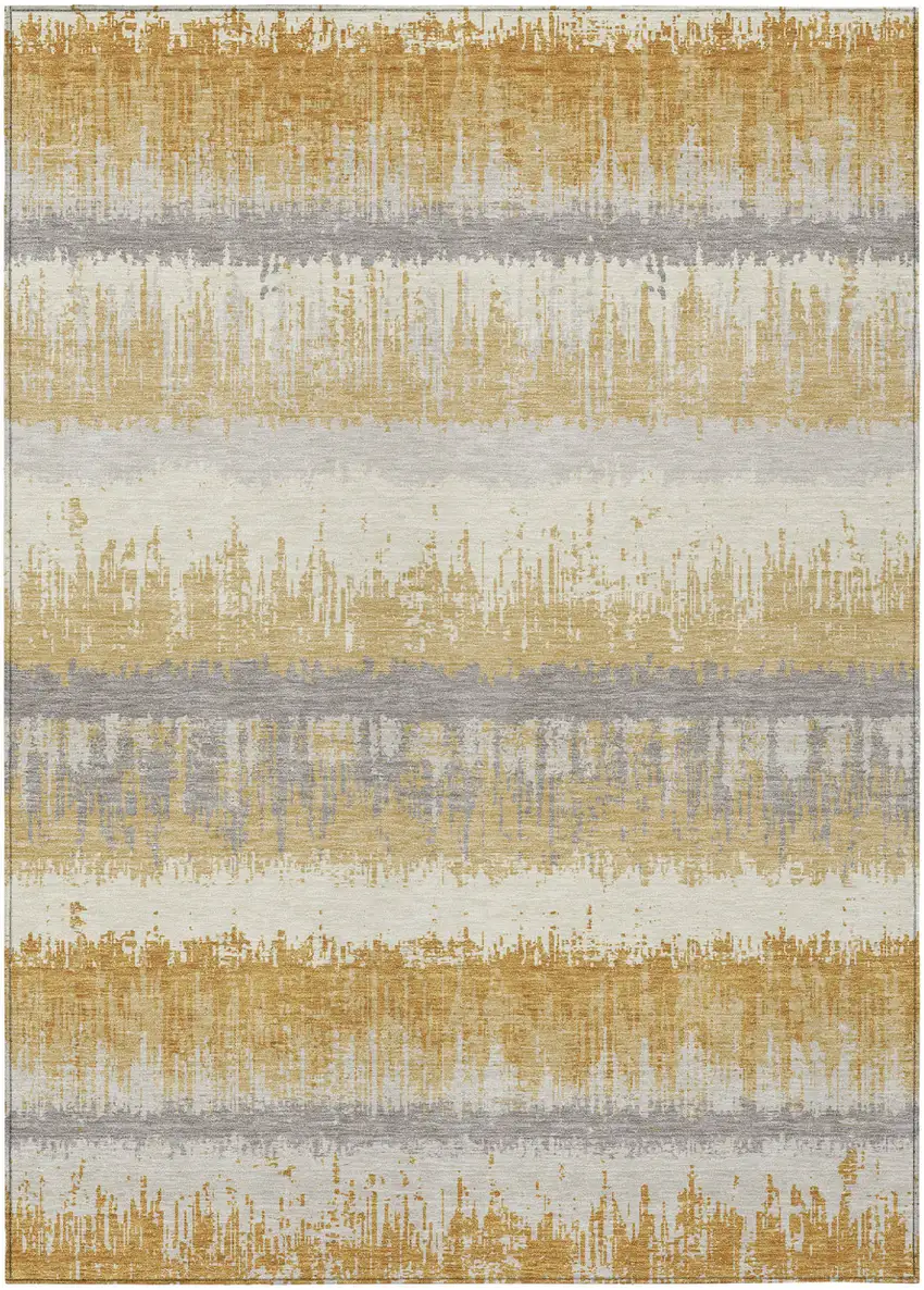 Gold Copper And Gray Striped Washable Indoor Outdoor Area Rug Photo 2