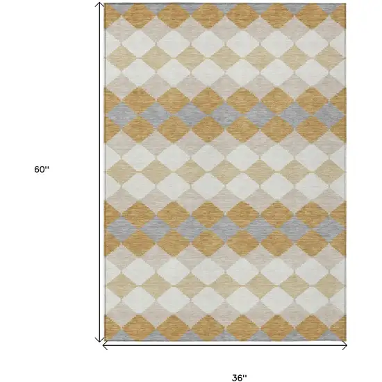 Gold Copper And Ivory Geometric Washable Indoor Outdoor Area Rug Photo 3