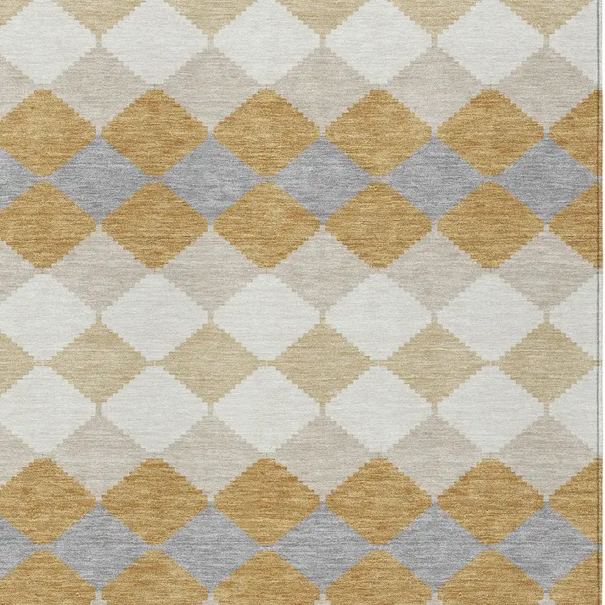 Gold Copper And Ivory Geometric Washable Indoor Outdoor Area Rug Photo 6