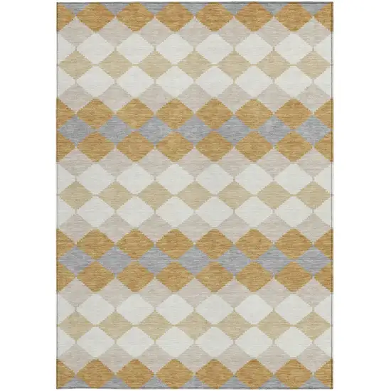 Gold Copper And Ivory Geometric Washable Indoor Outdoor Area Rug Photo 7