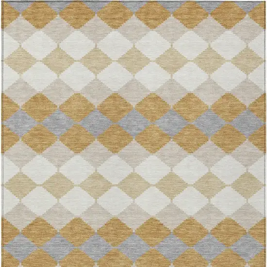 Gold Copper And Ivory Geometric Washable Indoor Outdoor Area Rug Photo 6