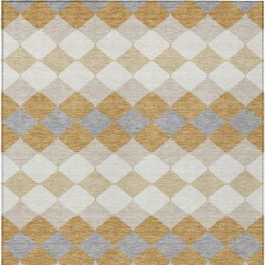 Gold Copper And Ivory Geometric Washable Indoor Outdoor Area Rug Photo 6