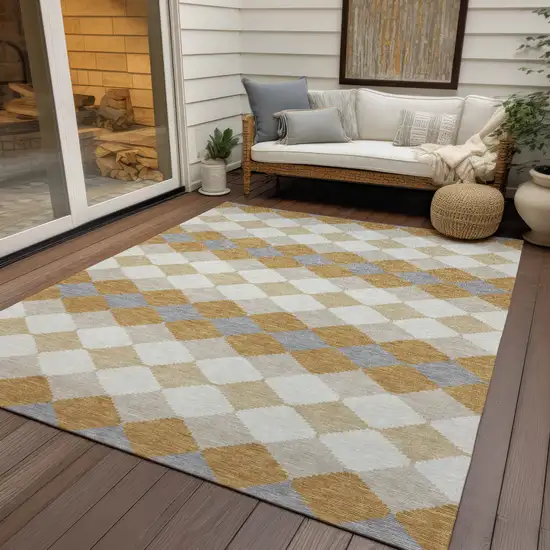 Gold Copper And Ivory Geometric Washable Indoor Outdoor Area Rug Photo 8