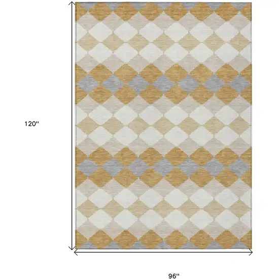 Gold Copper And Ivory Geometric Washable Indoor Outdoor Area Rug Photo 3