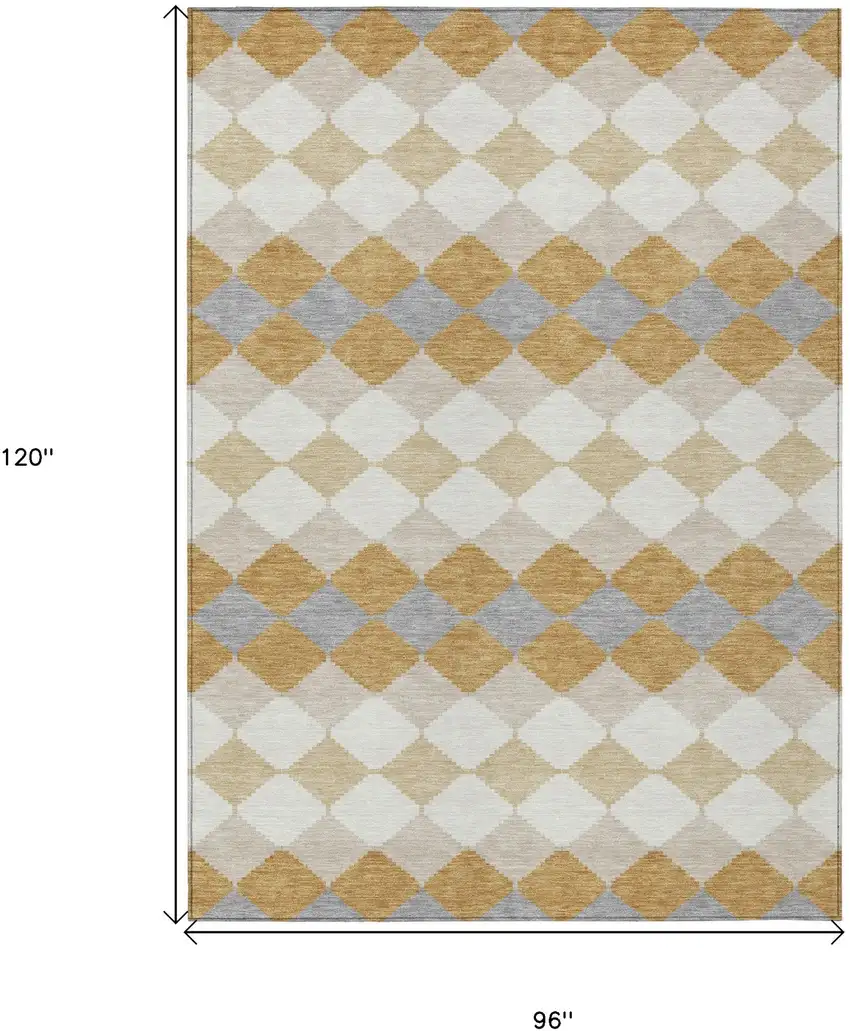 Gold Copper And Ivory Geometric Washable Indoor Outdoor Area Rug Photo 3