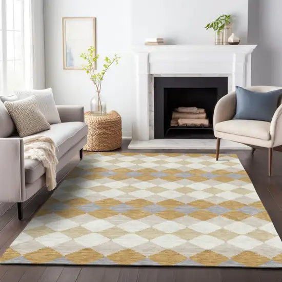 Gold Copper And Ivory Geometric Washable Indoor Outdoor Area Rug Photo 9