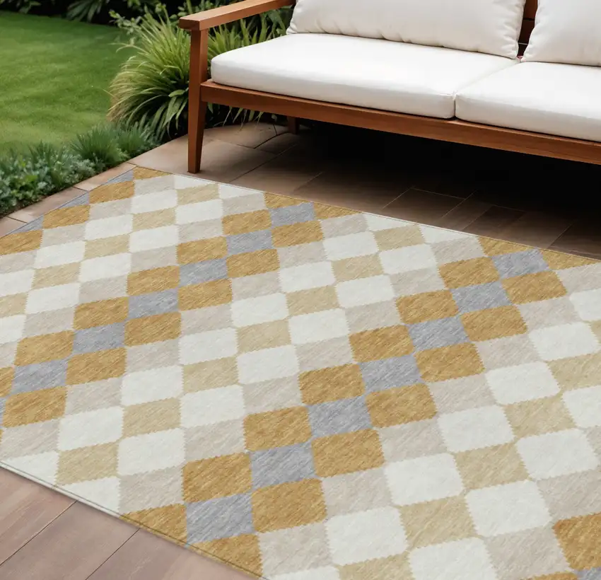 Gold Copper And Ivory Geometric Washable Indoor Outdoor Area Rug Photo 1