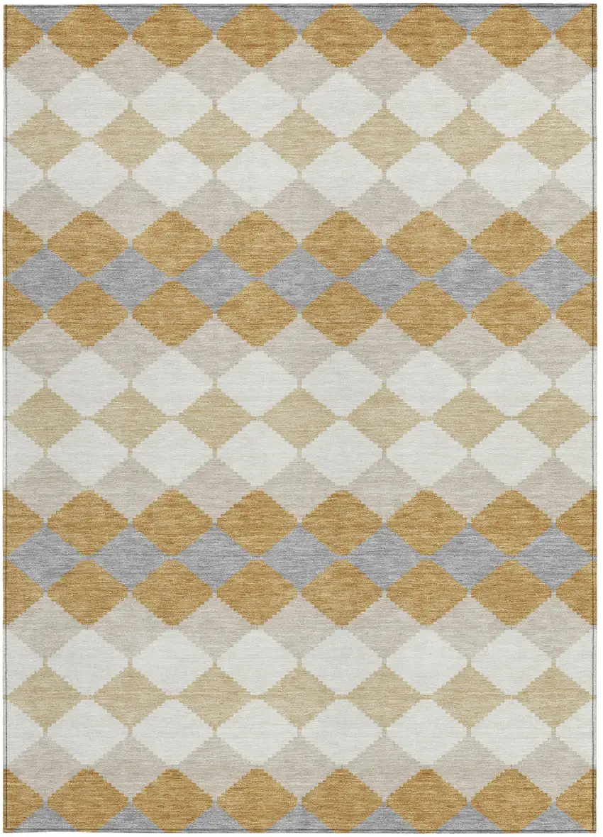 Gold Copper And Ivory Geometric Washable Indoor Outdoor Area Rug Photo 7