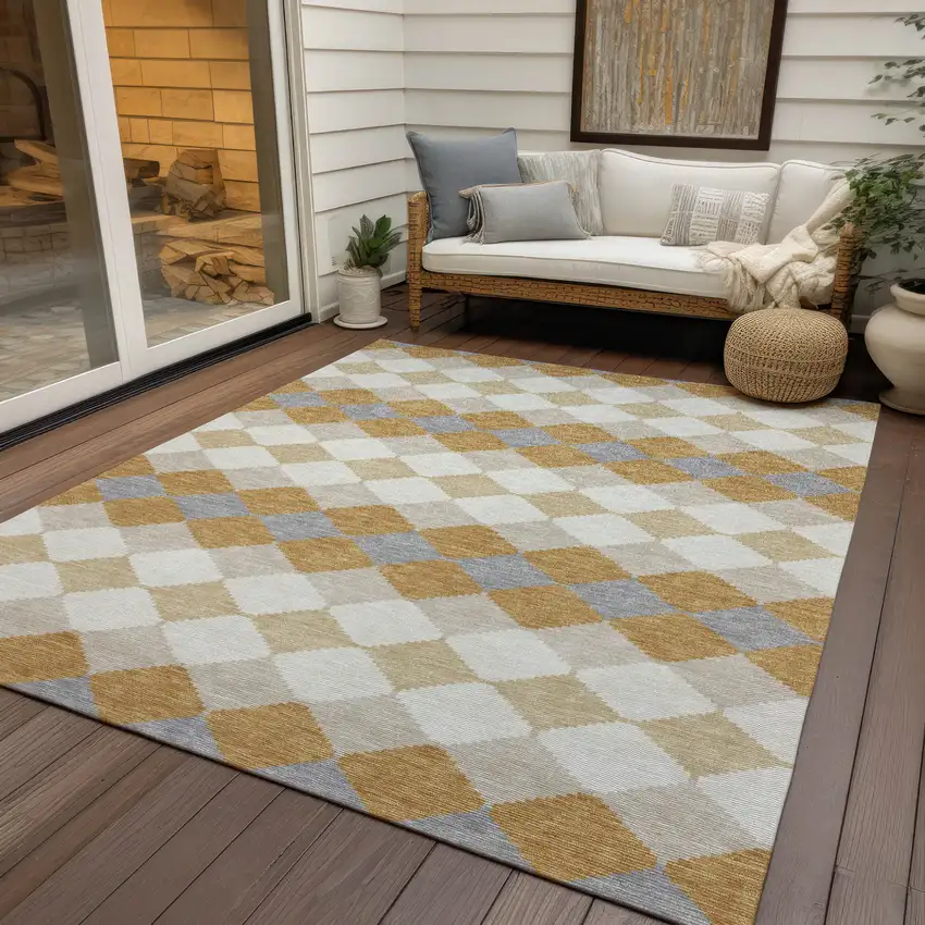 Gold Copper And Ivory Geometric Washable Indoor Outdoor Area Rug Photo 8