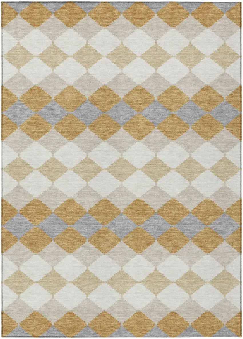 Gold Copper And Ivory Geometric Washable Indoor Outdoor Area Rug Photo 2