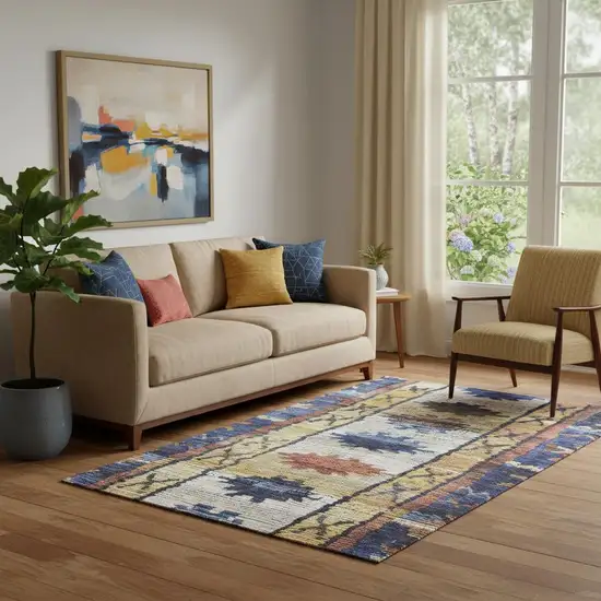 Gold Copper And Ivory Tribal Washable Area Rug With UV Protection Photo 2