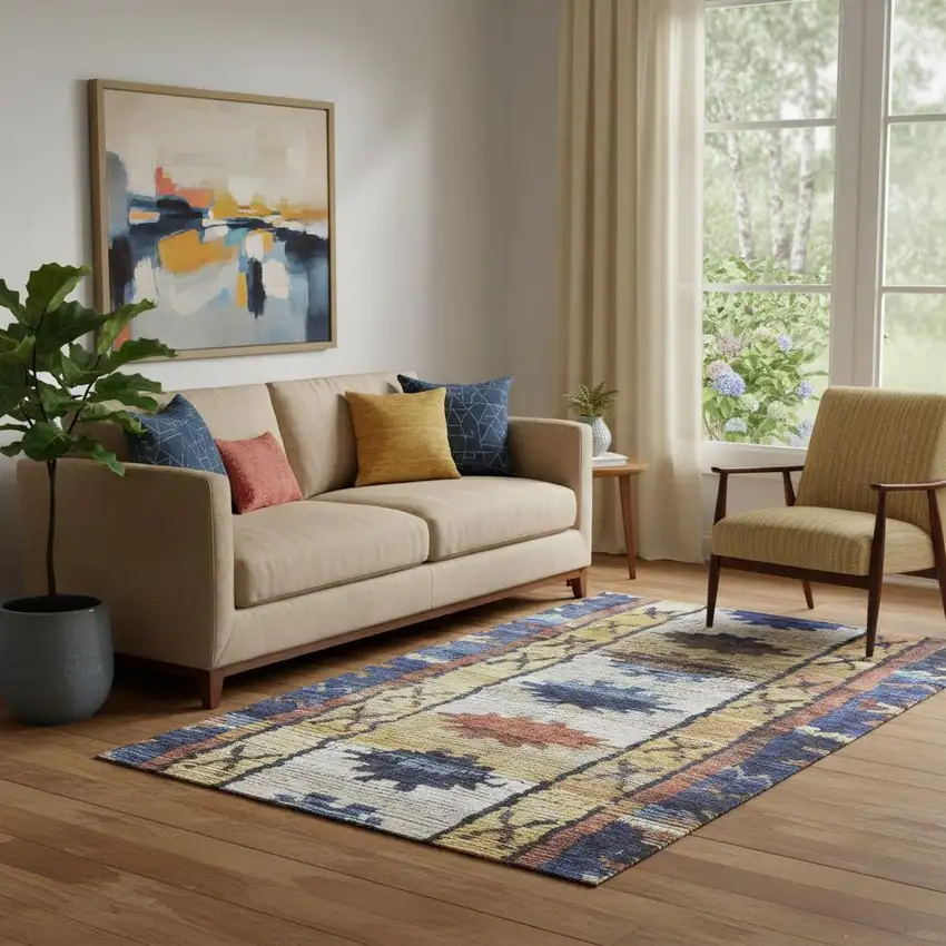 Gold Copper And Ivory Tribal Washable Area Rug With UV Protection Photo 2