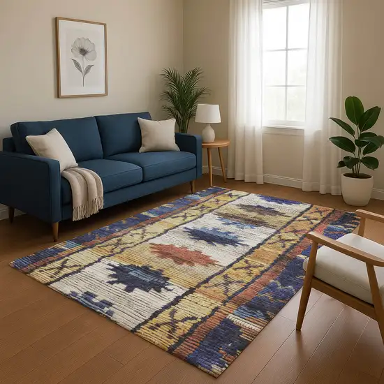 Gold Copper And Ivory Tribal Washable Area Rug With UV Protection Photo 4