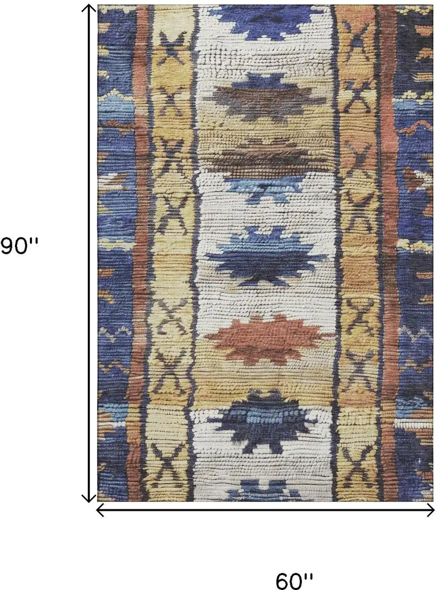 Gold Copper And Ivory Tribal Washable Area Rug With UV Protection Photo 8