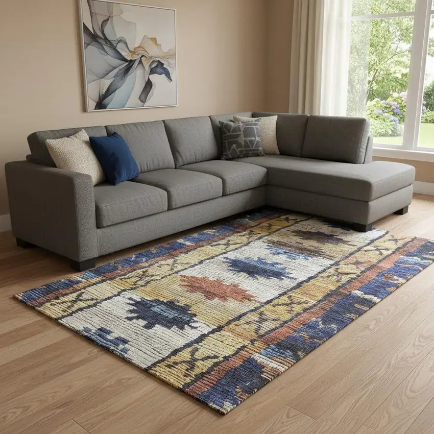 Gold Copper And Ivory Tribal Washable Area Rug With UV Protection Photo 2