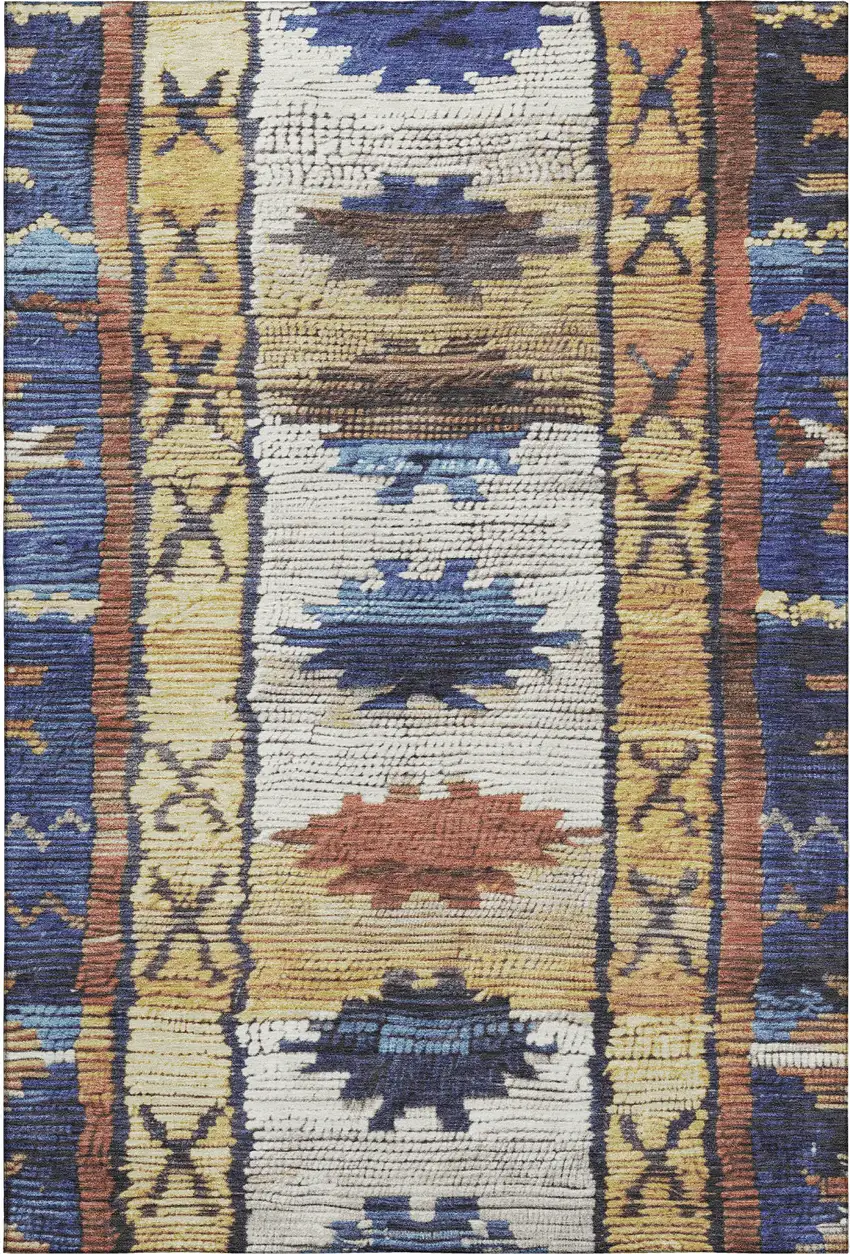 Gold Copper And Ivory Tribal Washable Area Rug With UV Protection Photo 1