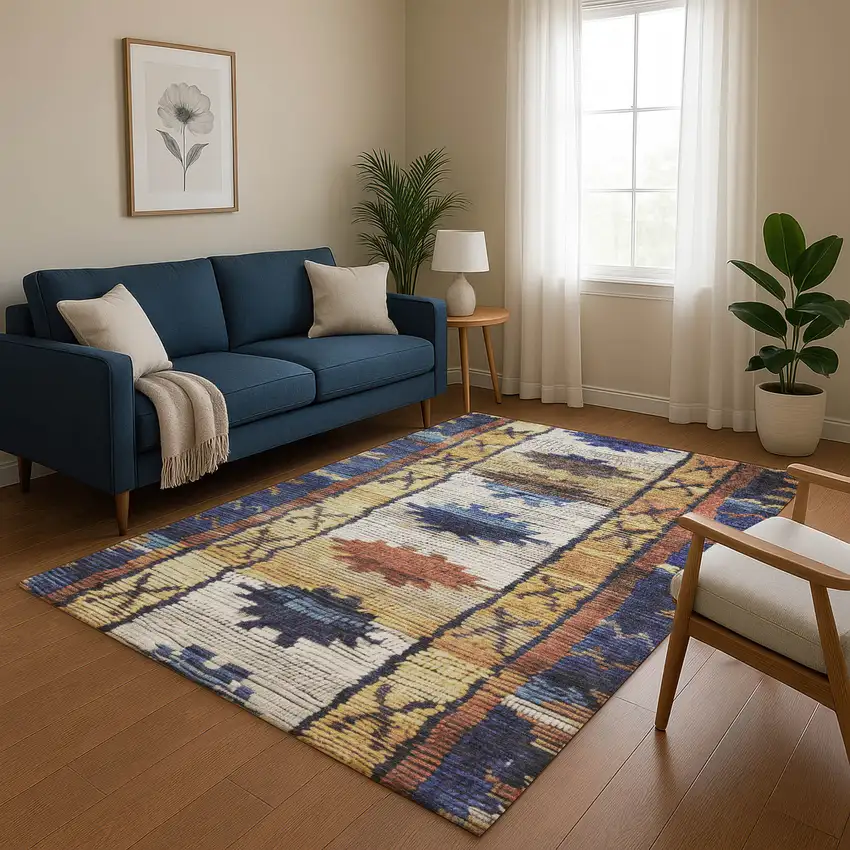 Gold Copper And Ivory Tribal Washable Area Rug With UV Protection Photo 5