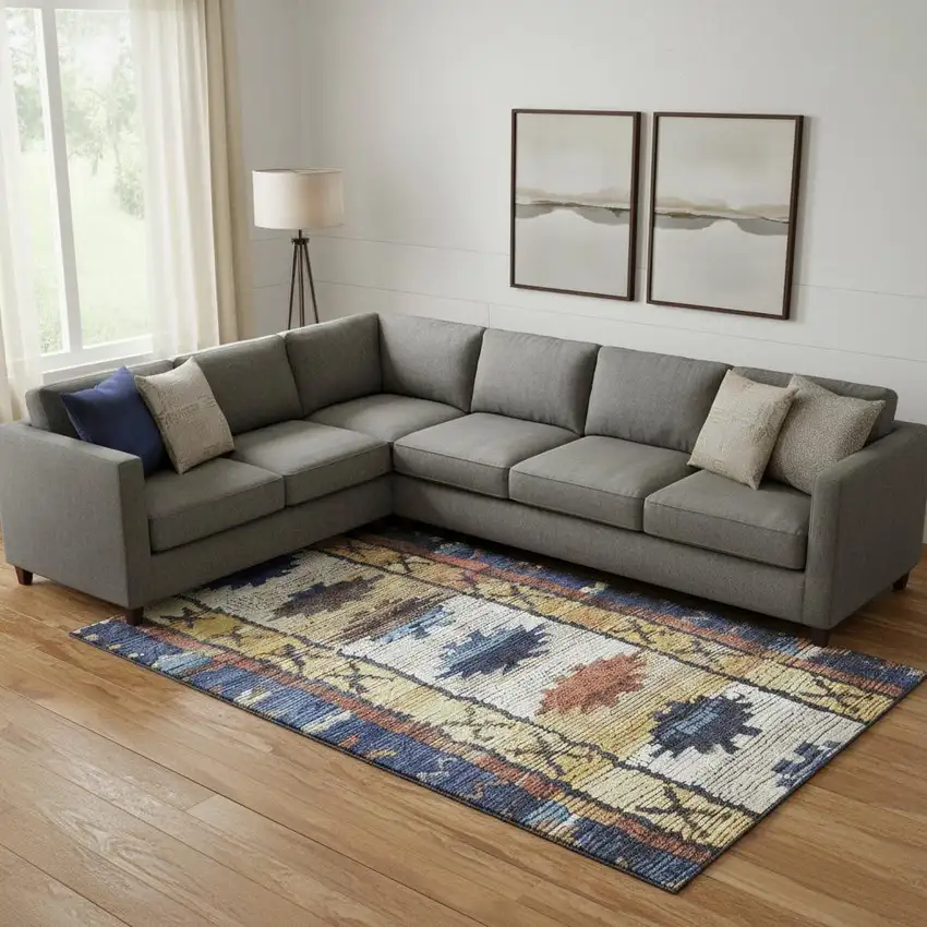 Gold Copper And Ivory Tribal Washable Area Rug With UV Protection Photo 2