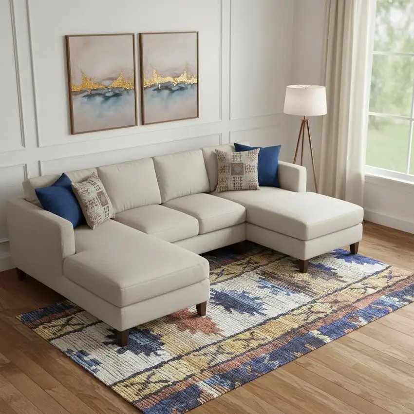 Gold Copper And Ivory Tribal Washable Area Rug With UV Protection Photo 2