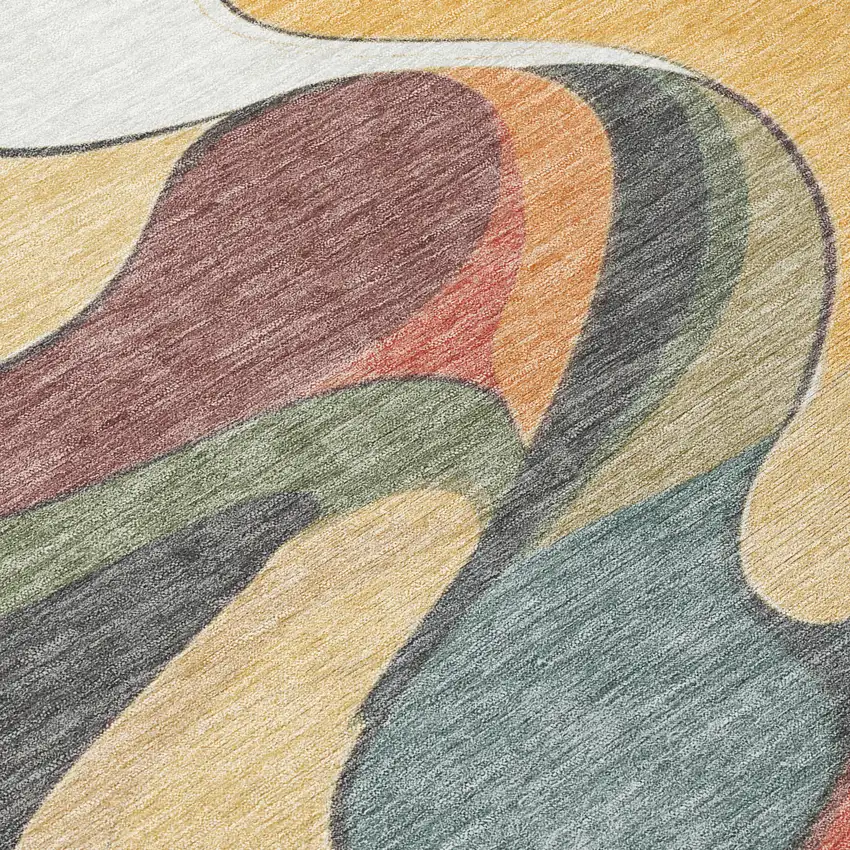 Gold Copper And Olive Green Abstract Washable Indoor Outdoor Area Rug Photo 8