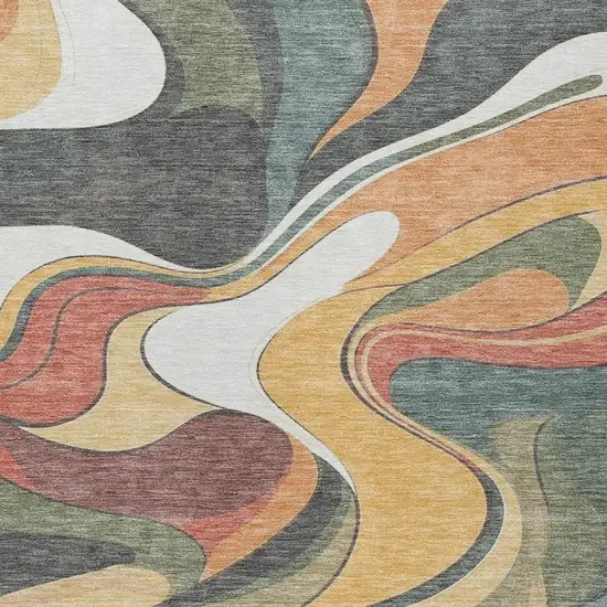 Gold Copper And Olive Green Abstract Washable Indoor Outdoor Area Rug Photo 6