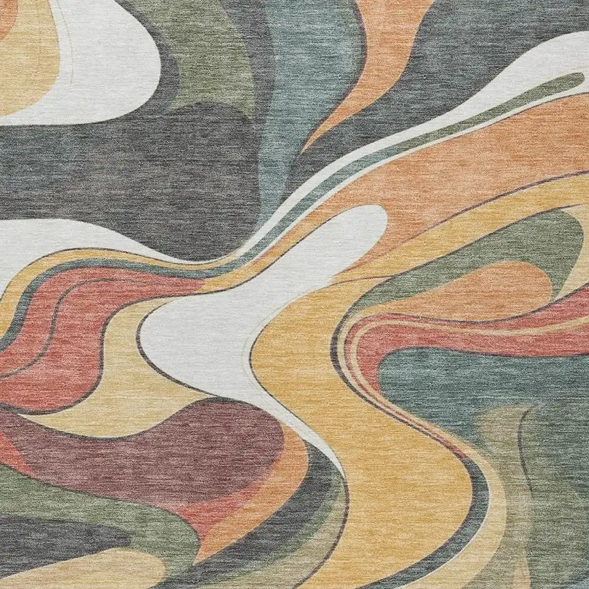 Gold Copper And Olive Green Abstract Washable Indoor Outdoor Area Rug Photo 6