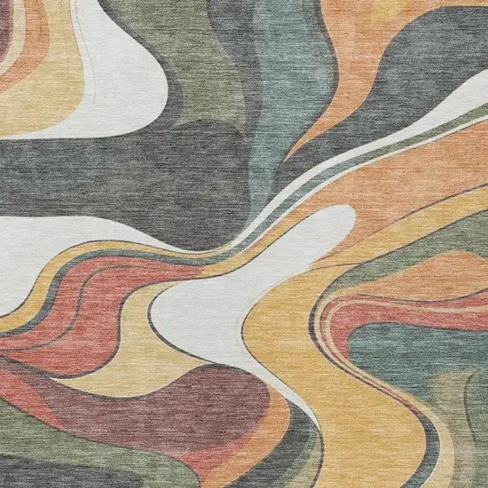 Gold Copper And Olive Green Abstract Washable Indoor Outdoor Area Rug Photo 6