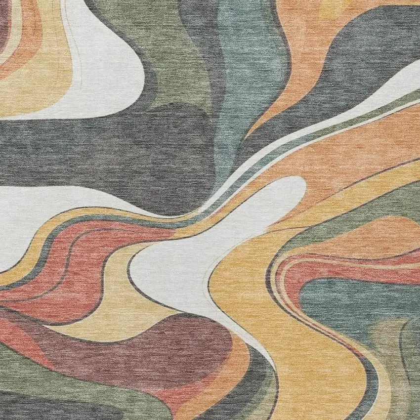 Gold Copper And Olive Green Abstract Washable Indoor Outdoor Area Rug Photo 6