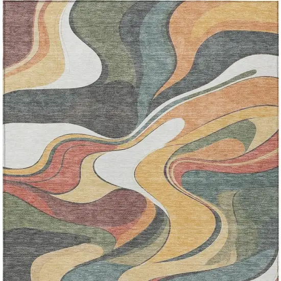 Gold Copper And Olive Green Abstract Washable Indoor Outdoor Area Rug Photo 3