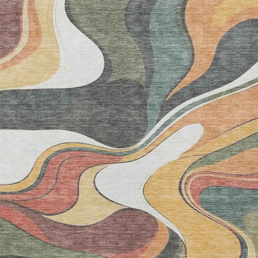 Gold Copper And Olive Green Abstract Washable Indoor Outdoor Area Rug Photo 6