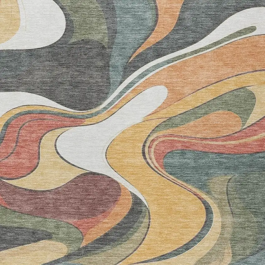 Gold Copper And Olive Green Abstract Washable Indoor Outdoor Area Rug Photo 6