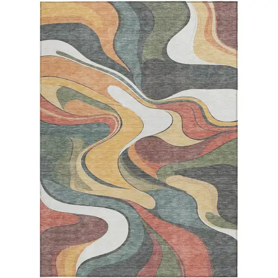 Gold Copper And Olive Green Abstract Washable Indoor Outdoor Area Rug Photo 2