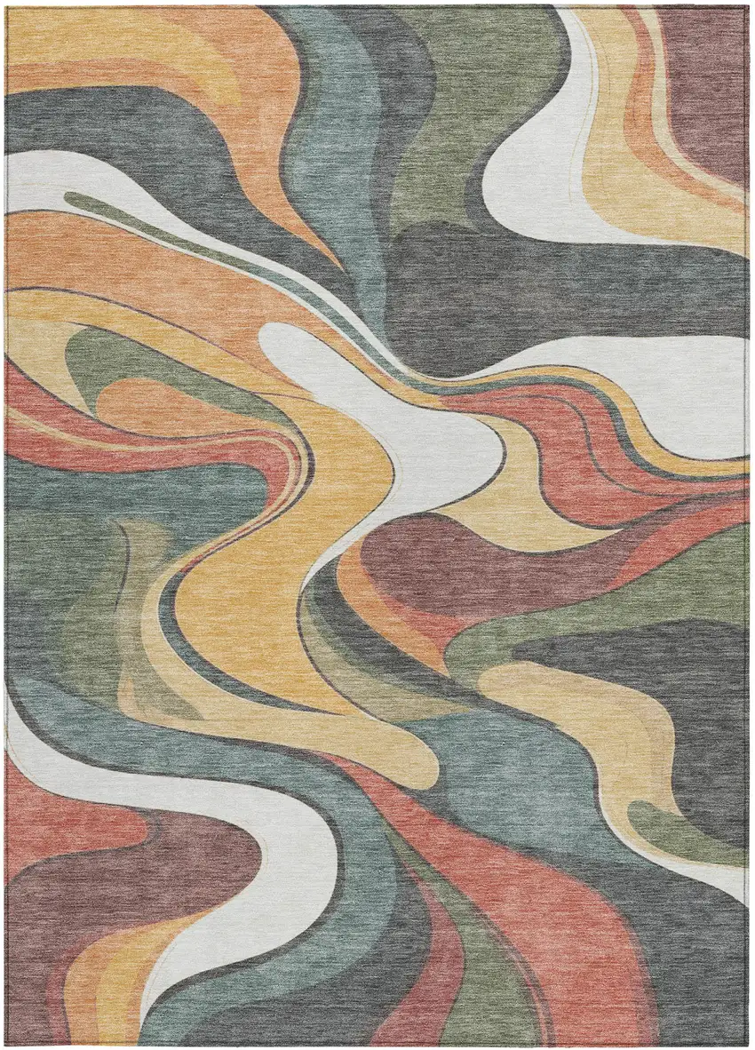 Gold Copper And Olive Green Abstract Washable Indoor Outdoor Area Rug Photo 2