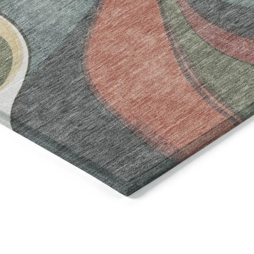 Gold Copper And Olive Green Abstract Washable Indoor Outdoor Area Rug Photo 3