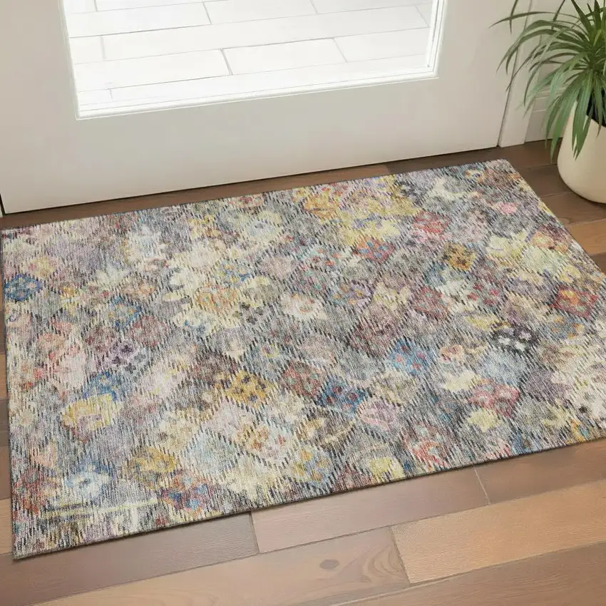 Gold Coral And Blue Abstract Geometric Washable Area Rug With UV Protection Photo 1