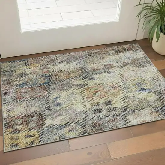 Gold Coral And Blue Abstract Geometric Washable Area Rug With UV Protection Photo 2