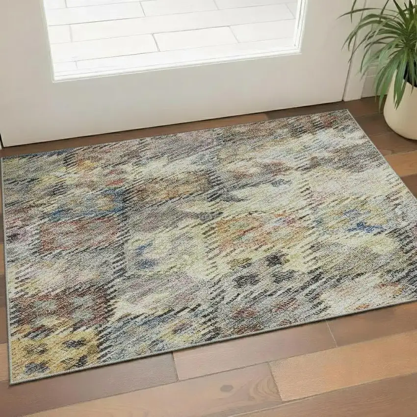 Gold Coral And Blue Abstract Geometric Washable Area Rug With UV Protection Photo 2