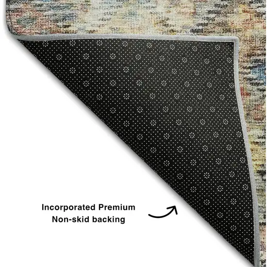 Gold Coral And Blue Abstract Geometric Washable Area Rug With UV Protection Photo 6