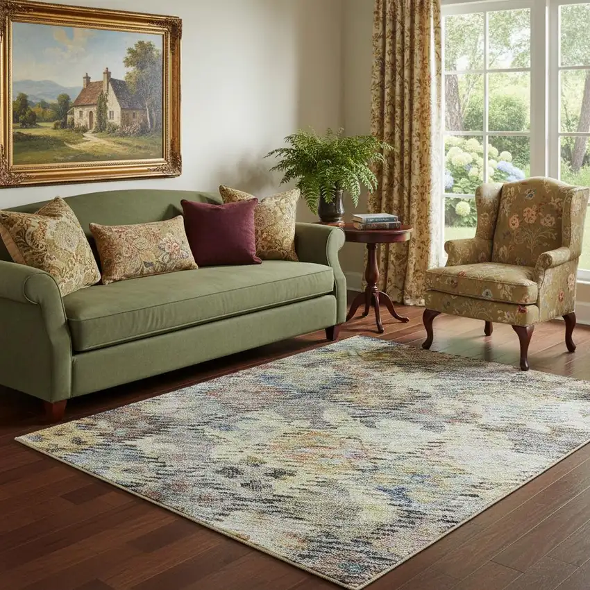 Gold Coral And Blue Abstract Geometric Washable Area Rug With UV Protection Photo 2