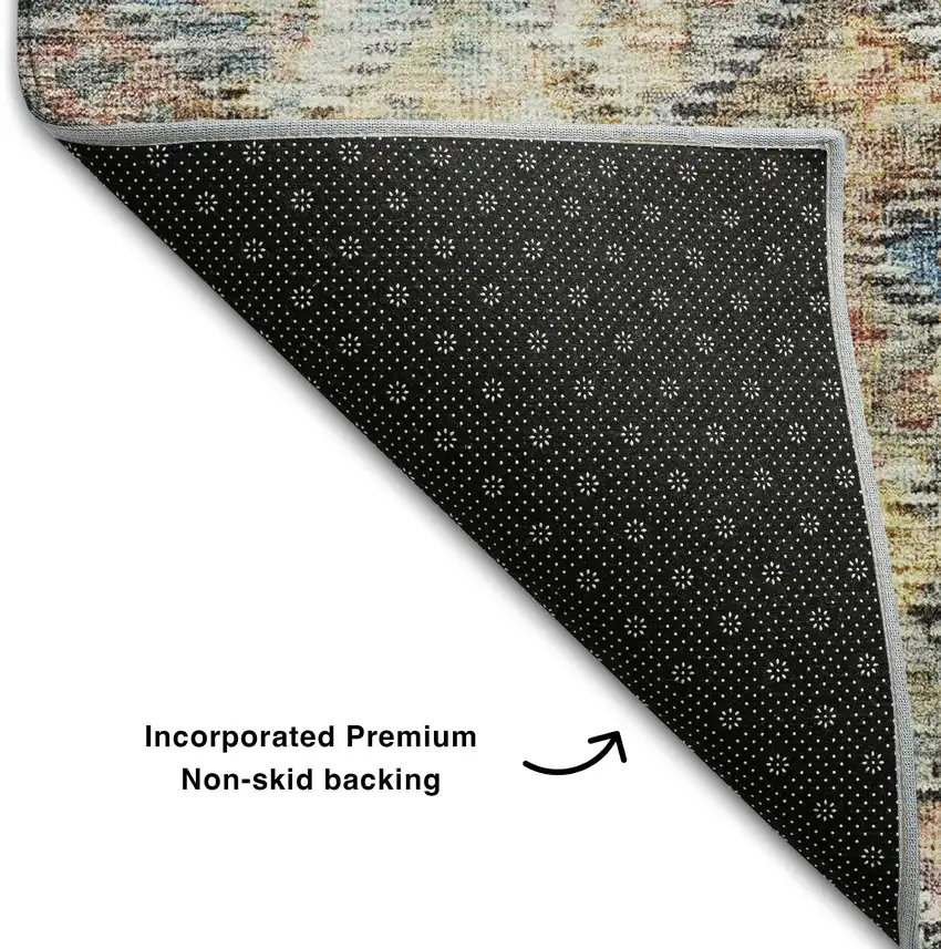 Gold Coral And Blue Abstract Geometric Washable Area Rug With UV Protection Photo 6