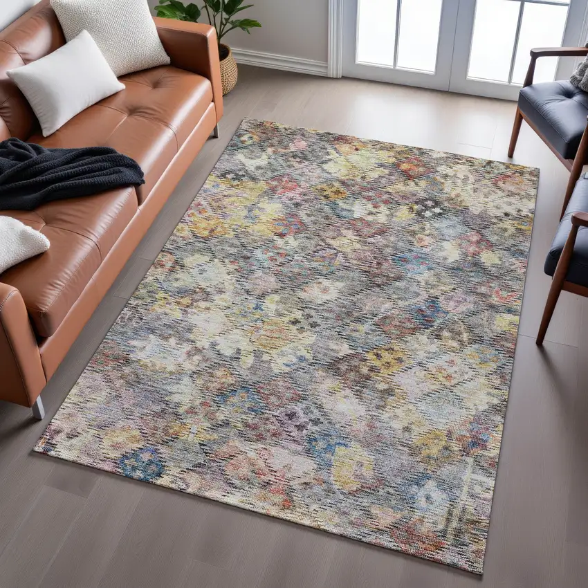 Gold Coral And Blue Abstract Geometric Washable Area Rug With UV Protection Photo 5