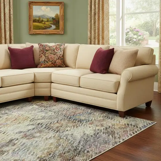 Gold Coral And Blue Abstract Geometric Washable Area Rug With UV Protection Photo 2