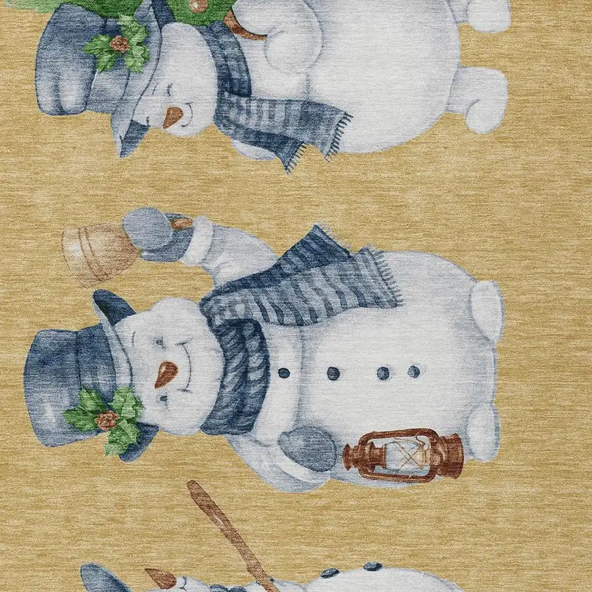 Gold Denim Blue And Ivory Botanical Leaves Washable Indoor Outdoor Area Rug Photo 3