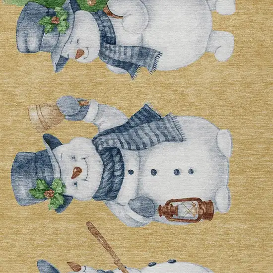 Gold Denim Blue And Ivory Botanical Leaves Washable Indoor Outdoor Area Rug Photo 3