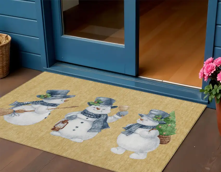 Gold Denim Blue And Ivory Botanical Leaves Washable Indoor Outdoor Area Rug Photo 2